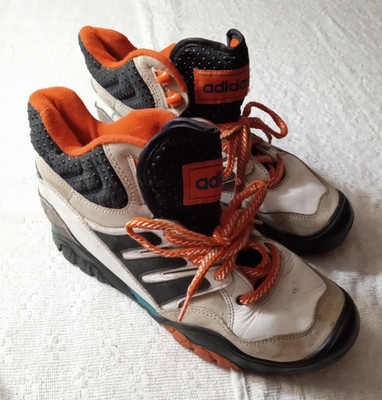 ADIDAS Vtg Basketball Shoes Black White Orange High Sneaker Men 8 Czechoslovakia
