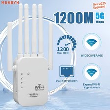 WiFi Extender 6-Antenna Strong Signal, 1200Mbps Dual Band 5GHz/2.4GHz Booster