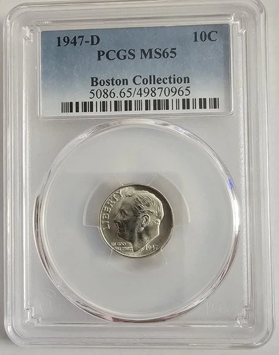 1947-D Roosevelt Dime Boston Collection MS65 PCGS Blue Label