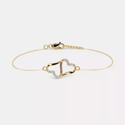 Double Heart Bracelet 14K Yellow Gold Plated 0.80Ct Round Cut Simulated Diamond