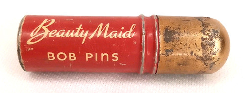Vintage 1960s Advertising Tin Beauty Maid Bob Pins Scoldy Lox Made in USA