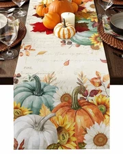Fall Thanksgiving Table Runner Pumpkin Sunflower Leaf Table Decoration for Ki...