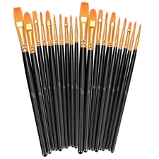 BOSOBO Paint Brushes Set 2 Pack 20 Pcs Round Pointed Tip Nylon Hair Artist Ac...