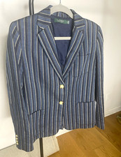 Lauren Ralph Lauren Women s Blue Striped Two-Button Lined Blazer Size 8