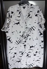 Ann Taylor Women Shift Dress SZ XL Party Dinner White Black Short Sleeves Summer