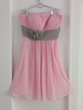 Azazie Pink Strapless Dress Gray Accent Rosette Bridesmaid Party Size 14