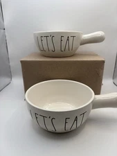 Rae Dunn "Let's Eat" handled soup bowl set