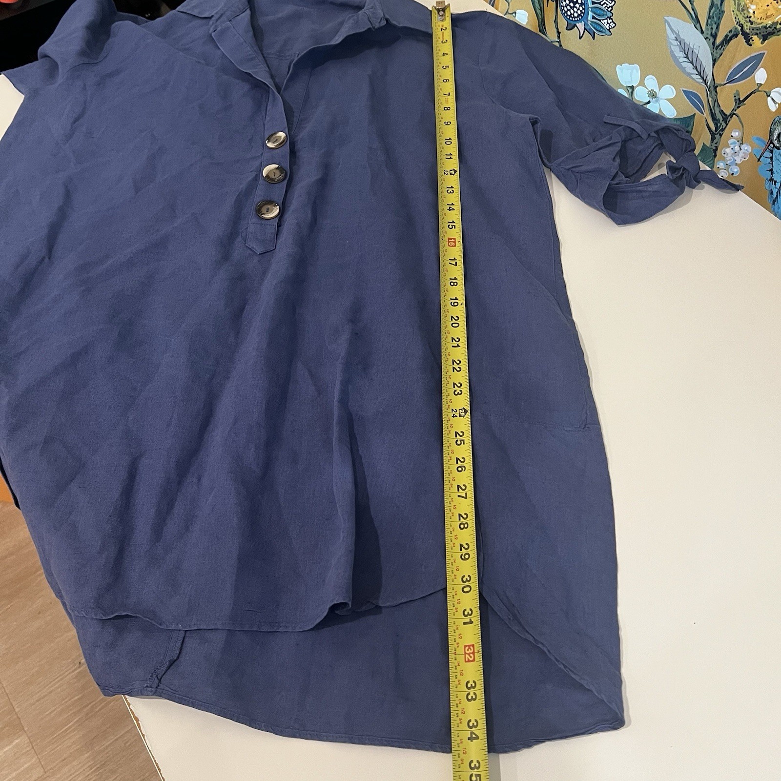 zara basic blue linen blend tunic mini dress Sz X… - image 8