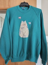 VTG Vintage 90s Granny Cottage Core Jerzees Cat Embroidered Sweatshirt