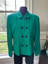 Vintage Kasper ASL Double Breasted Blazer Jacket - Green Women's Sz 14 Petite