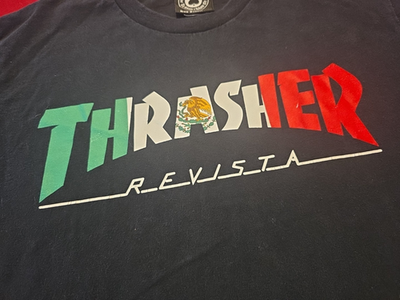 Thrasher Skateboard Magazine Revista Mexican Flag T Shirt Tee