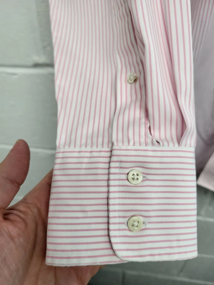 Thomas Pink-Pink & White Striped Long Sleeve 'The Traveller' Shirt 16.5".PW - Image 2 of 4