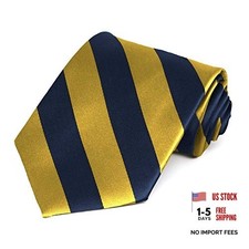 Men's Striped Tie Standard Length Navy Blue and Gold