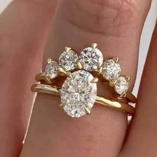 2Ct Oval Cut Lab Created Diamond Wedding Bridal Set Ring 14k Yellow Gold Plated
