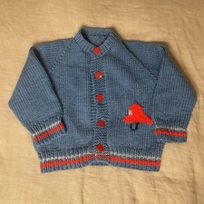 Vintage Hand Knit Cardigan Kids Fireman Fire Truck 4T