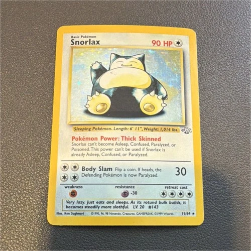 Snorlax Jungle Holo Rare Card 11/64 90 HP Vintage 1999 Pokemon