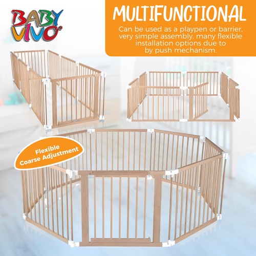 Baby Vivo Parque Corralito Puerta Robusto Bebé Niños Barrera Seguridad Madera - Imagen 3 de 7