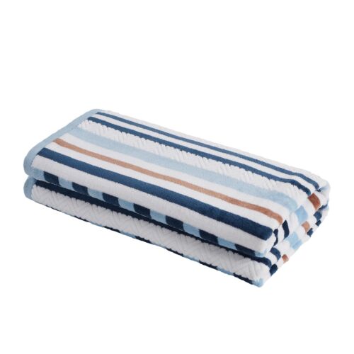 2 Piece Stitch Striped Cotton Quick Drying Absorbent Ultra Soft Beach Towel Set - Picture 14 of 21