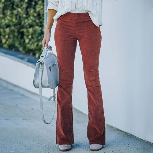 Women's Corduroy Palazzo Pants - High Waist Wide Leg Casual Trousers with Pocket - Picture 33 of 71