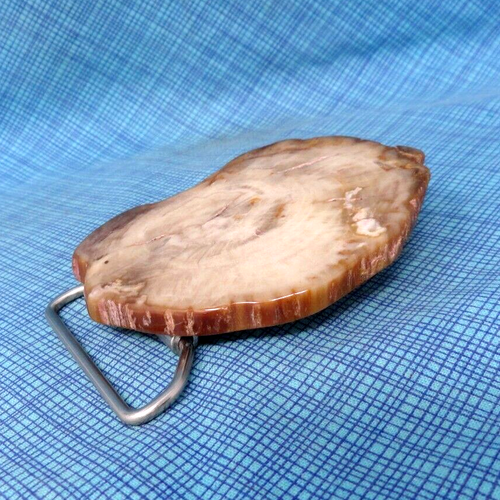 Fibbia per cintura in legno pietrificato taglio artigianale lastra lapidaria lucida vintage anni 70 80.QRT805 - Foto 8 di 10