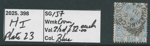 QV SG157 2 1/2d PLATE 23'HI' sheet/postmark collection Cat£32 ea. (398)