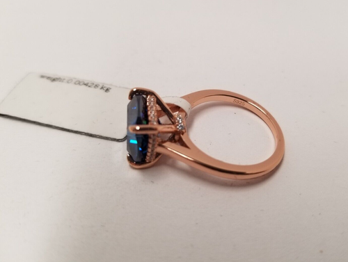 Lajerrio Cushion Cut Blue Sapphire Rose Gold Plated Sterling Silver Ring Size 6 - Picture 4 of 7