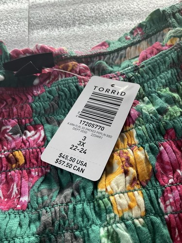 Torrid Green Floral Supersoft Poplin Babydoll Top Size 3X - Picture 2 of 2