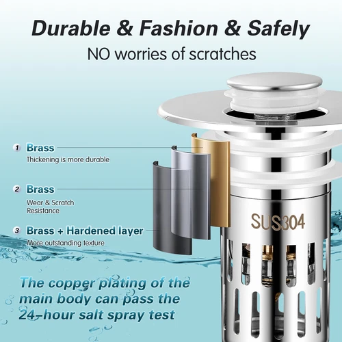 Universal Bathroom Sink Stopper Drain Strainer Pop Up Drain Stopper Stainless - Picture 8 of 20