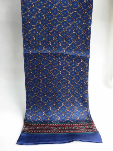 Men's 100 Silk Scarf Cravat Long Neckerchief Double Layer Blue Black - Picture 9 of 34