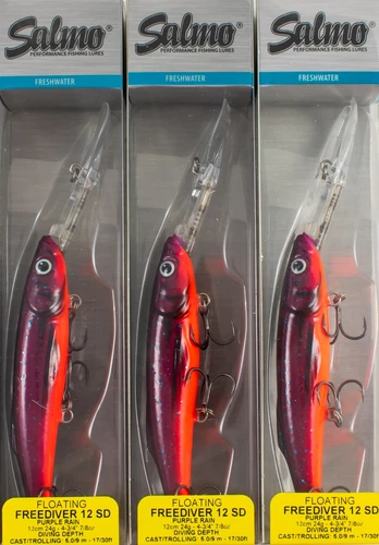 (LOT OF 3) SALMO FREEDIVER 12 SUPER DEEP RUNNER 7/8OZ QFD050 PRPLE RAIN DM1117