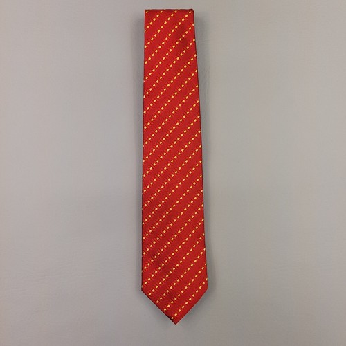 Ben Silver English Silk Tie Red Yellow Geometric Striped Hand Made Short 3X56 - Picture 3 of 7