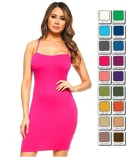 Women Seamless Long Cami Body-con Mini Tunic Dress Camisole Tank Top Slip