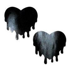 Pastease Melty Heart: Patent Leather Fetish Vinyl Melty Heart Nipple Pasties Blk