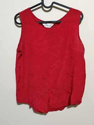 Angela Tong Women's Red Silk Classic Sleeveless Top Size 10