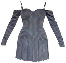 Pretty Little Thing Bardot Pleated Shift Dress Charcoal Size 10 New with tags