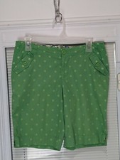 Girl's Youth Plus Size Longer Inseam Adjustable Waist Green Polka Dot Shorts