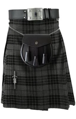 CC Kilt uomo scozzese 5 iarde abito tradizionale Highland grigio orologio tartan set 5 pezzi