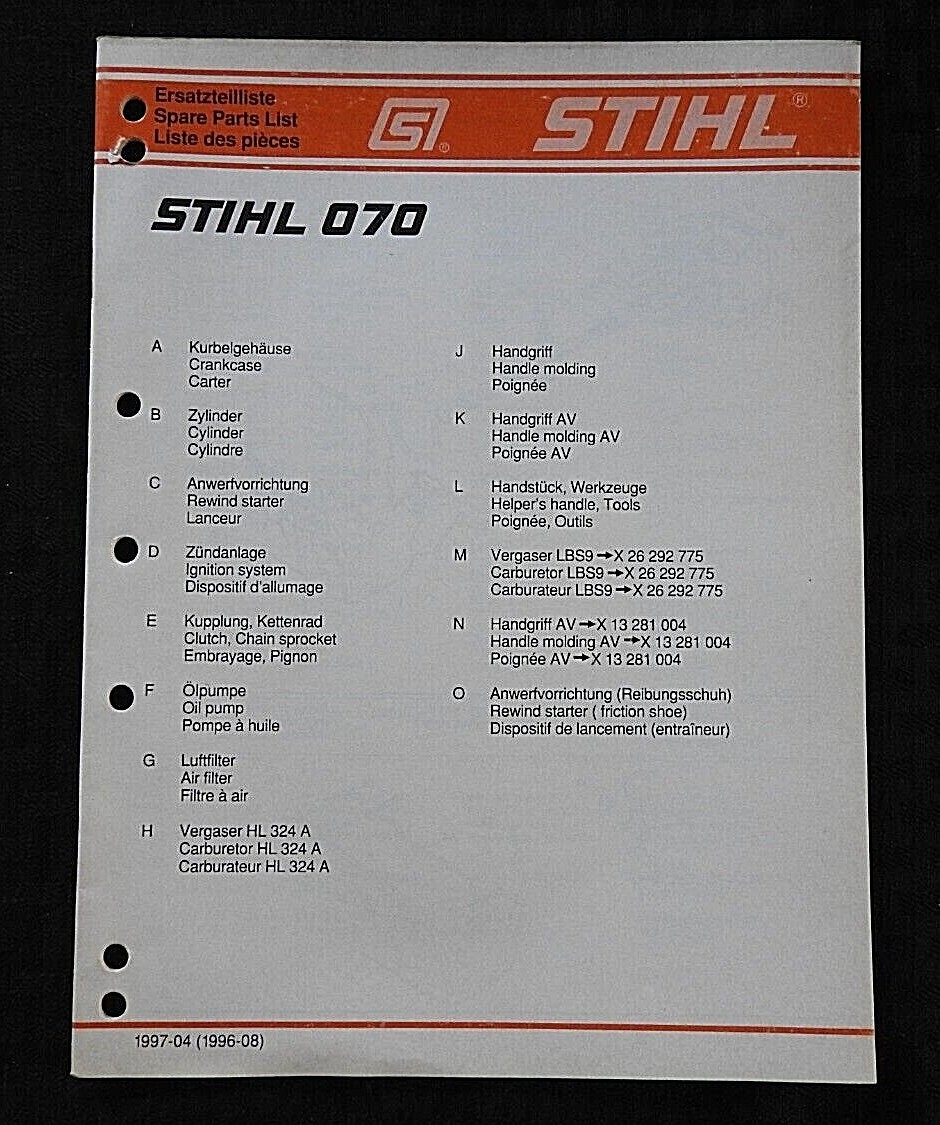 GENUINE STIHL 070 CHAINSAW PARTS LIST CATALOG MANUAL ORIGINAL | eBay