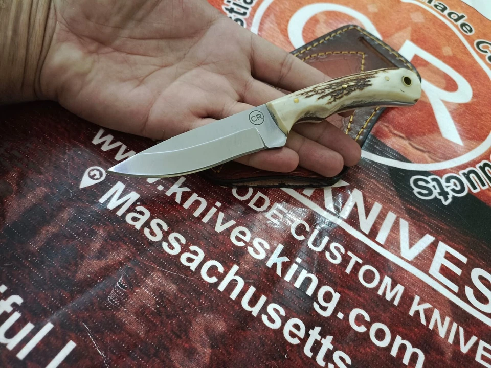 HANDFORGED CUSTOM HUNTING COWBOY SKINNER KNIFE WITH  Stag/Antler HANDLE&SHEATH - Image 4 of 4