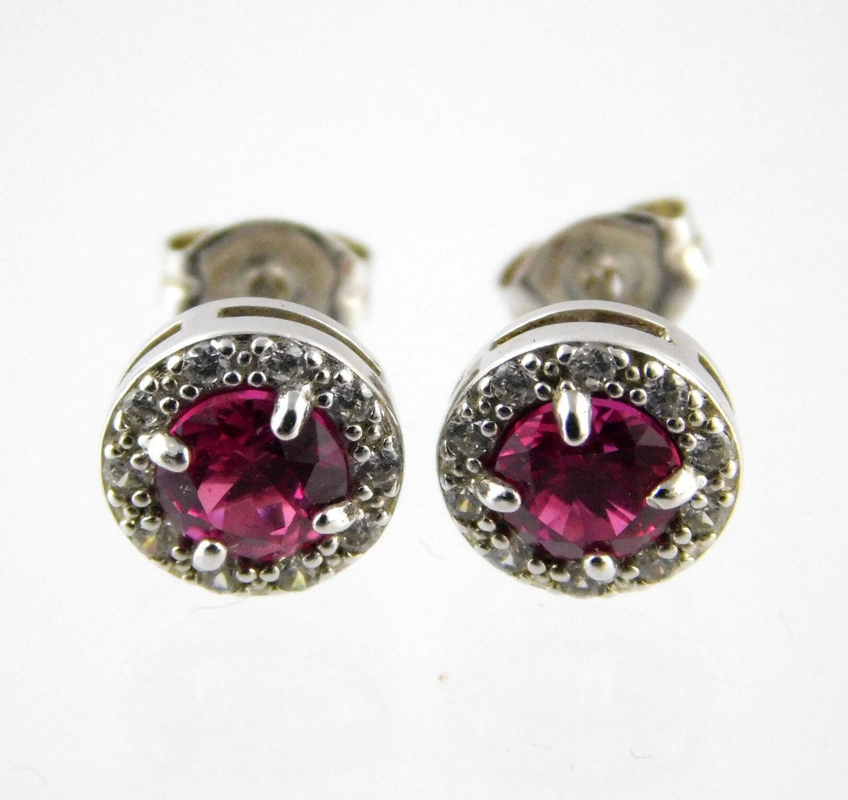 PAJ Sterling Silver Ruby and Cubic Zirconia Halo Stud