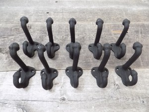 10-Cast-Iron-Black-School-Style-Coat-Hooks-Hat-Hook-Rack-Hall-Tree-Restoration