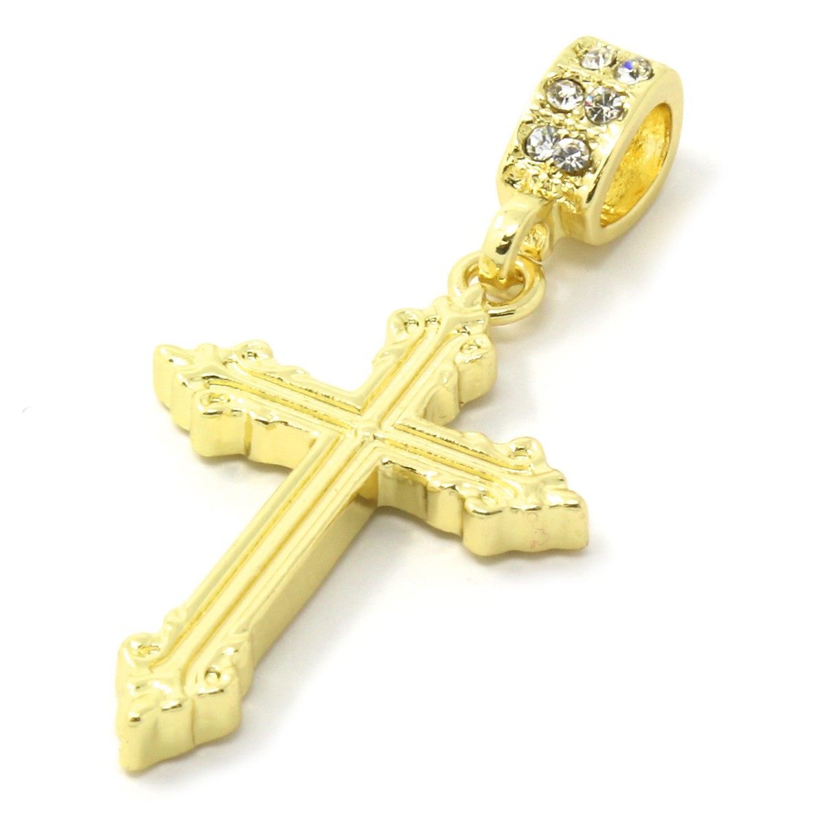 Men's 14k Gold Plated Cross Pendant With Cubic Zirconia & 24" Figaro Chain – Hip Hop Style, Brass Base