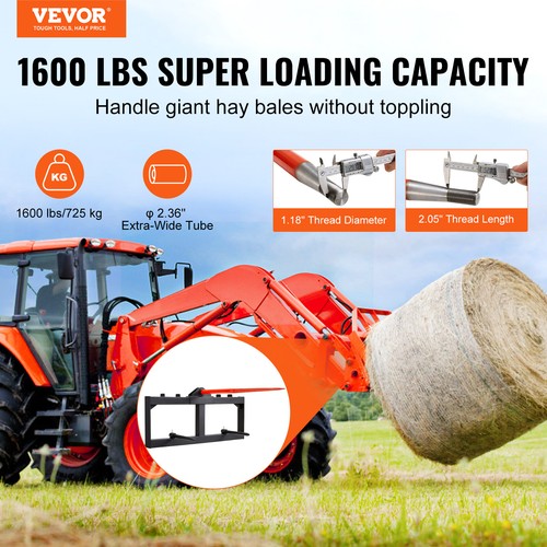 VEVOR 49" Hay Spear Bale Spears Skid Steer Loader Tractor Attachment 1600lbs - Picture 2 of 12
