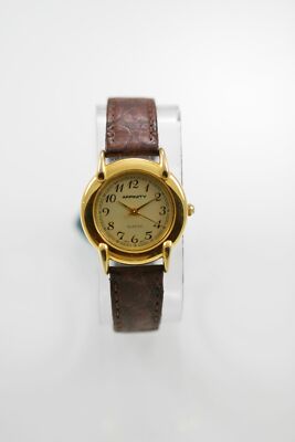 Affinity Uhr Damen Edelstahl Gold Leder Brown Wasser Res Batterie Quarz
