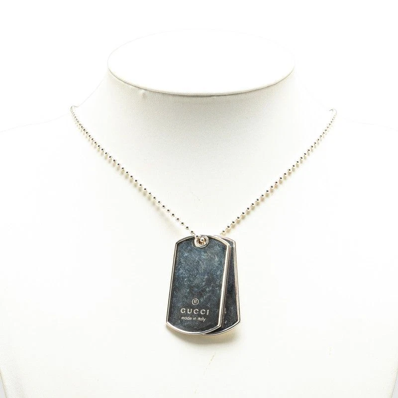 Gucci Dog Tag 2 Plaques Collier Pendentif SV925 Argent Boule Chaîne Homme Bijoux