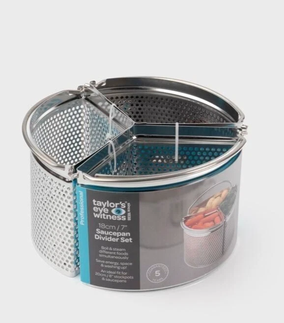 Taylors Eye Witness 18cm Stockpot / Saucepan Steel Divider & Strainer Basket Set
