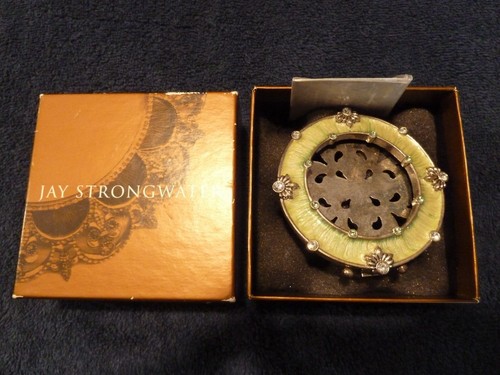 Vintage Jay Strongwater 3.5" Round Light Green w/Crystals Frame w/Original Box