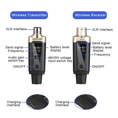 Wireless Microphone System UHF XLR Transmitter Receiver Adapter for Dynamic Mic - Bild 9 von 12