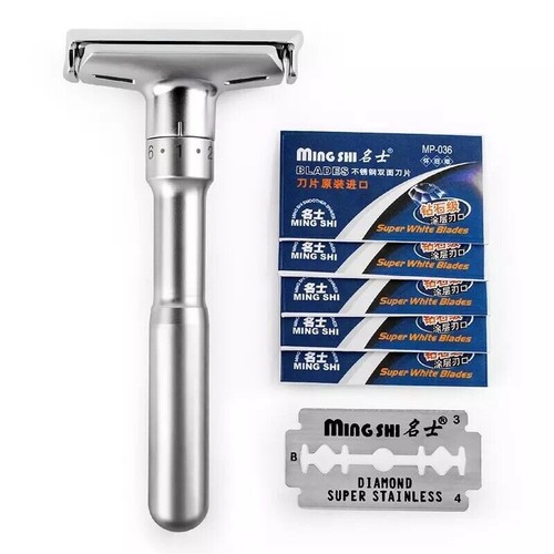 Adjustable Double Edge Safety Razor Shaving One Blade Brushed Chrome-Options - Picture 13 of 26