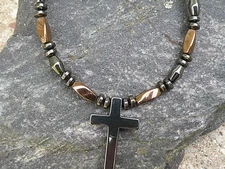 Mens Womans Therapy 100% Copper n Black Magnetic Hematite CROSS NECKLACE